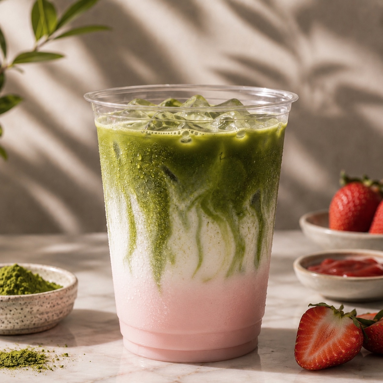 Iced matcha strawberry latte